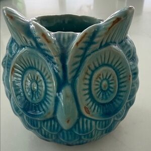 Blue Ceramic Owl Planter